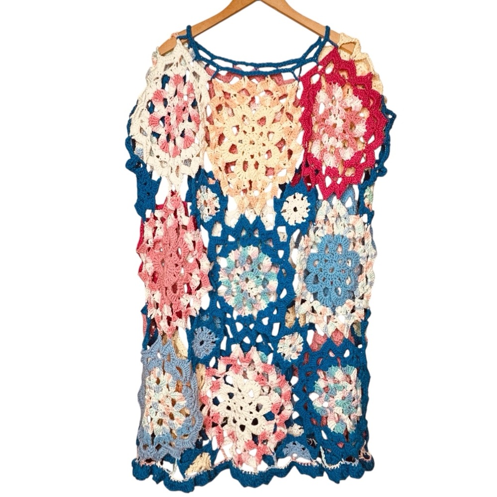 Vintage Crochet Granny Square Cotton Sheath Shift Dress XL/XXL